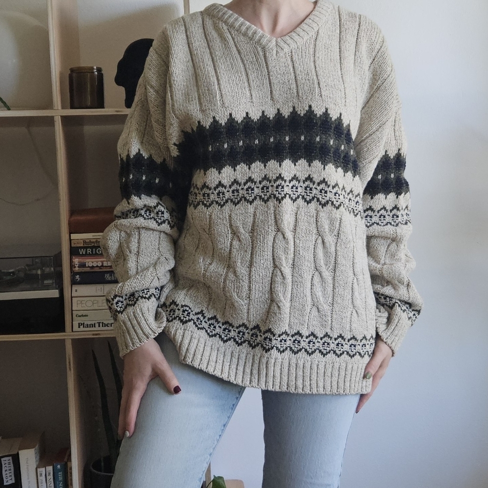 vtg 90s y2k grunge stripe skater boho indie urban chunky knit grandpa sweater